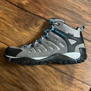 Merrell Women’s Gray and Black Hiking Boots with Blue Accents